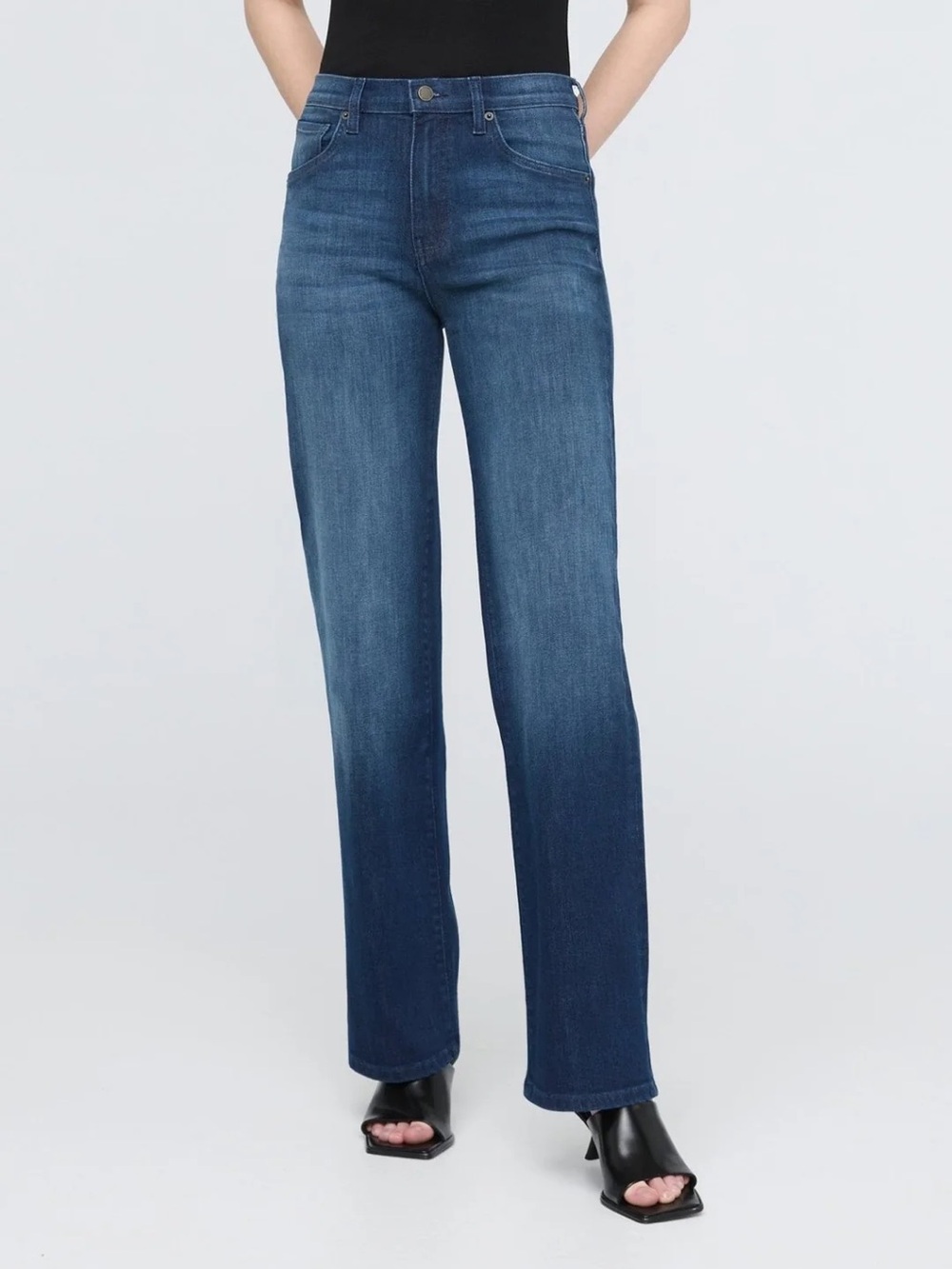 Straight-Leg Mid-Rise Dark Blue Jeans